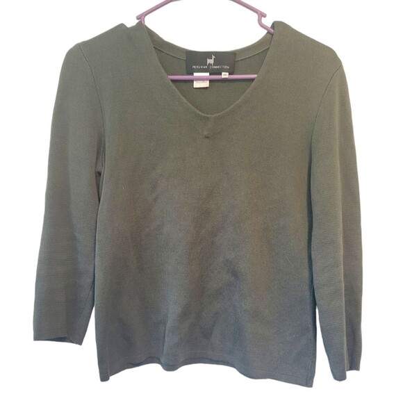 Peruvian Connection Olive Green 100% Pima Cotton 3/4 Sleeve Knit Top Size Medium - Picture 1 of 4